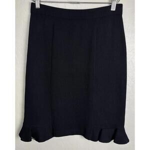 St John Evening‎ Marie Black Knit Ruffle Hem Trumpet Skirt Floral Lining 6 1895